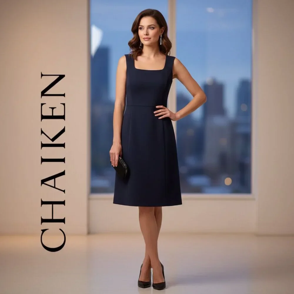 CHAIKEN Navy Blue Portrait Neck Sheath Dress Sleeveless Size 2 NWT